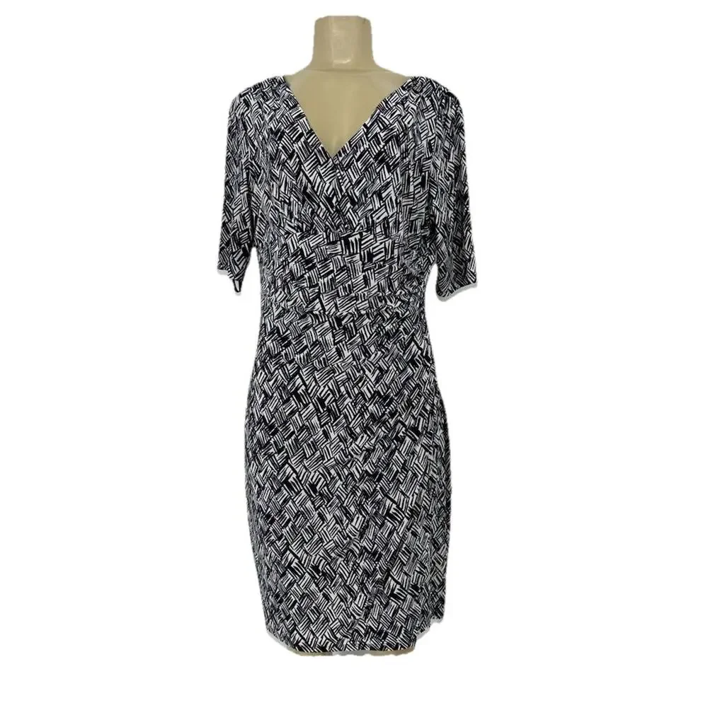 Lauren Ralph Lauren Size 12 Women Faux Wrap Sheath Dress V-neck Half Sleeve A8